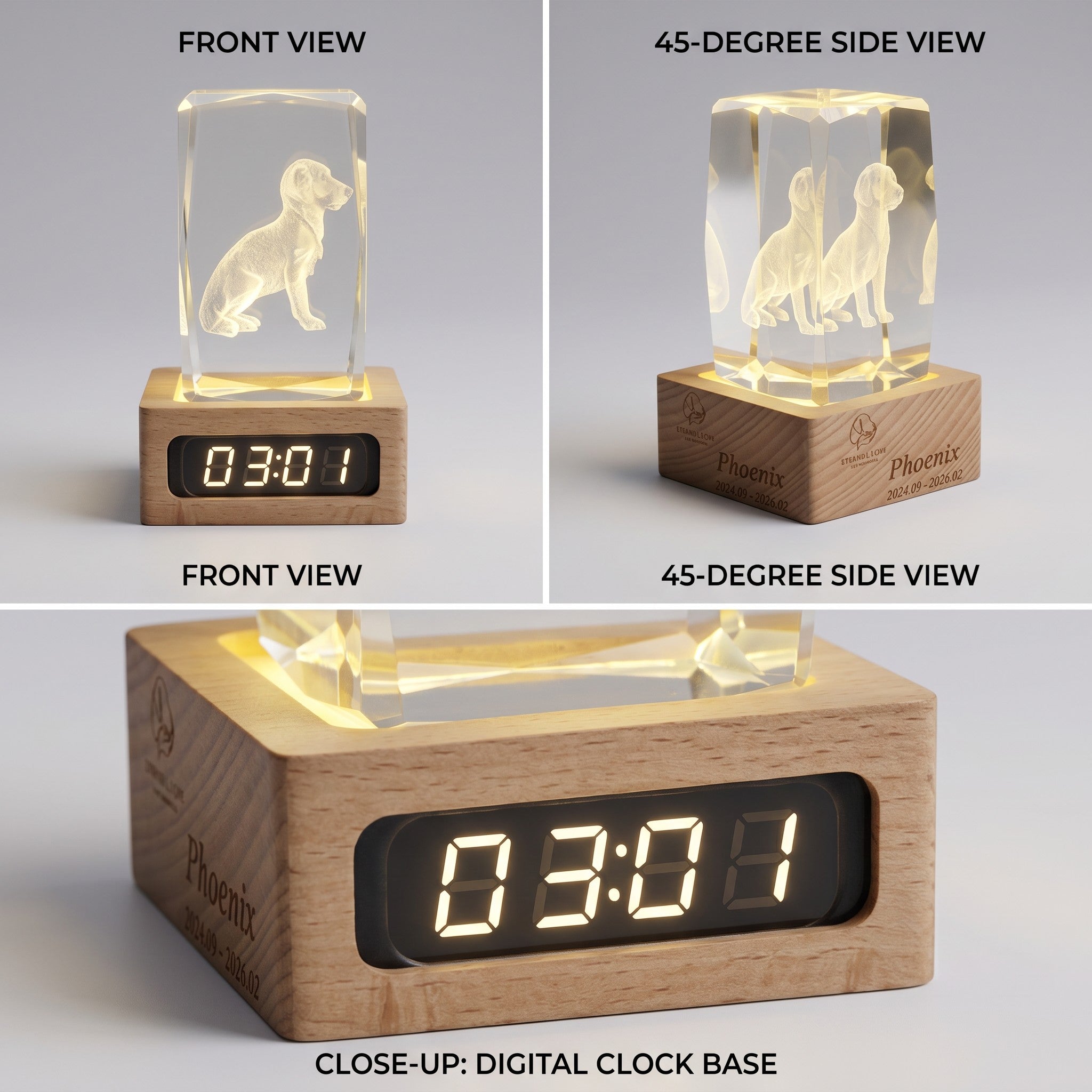 Personalized 3D crystal pet memorial night light — product image 4