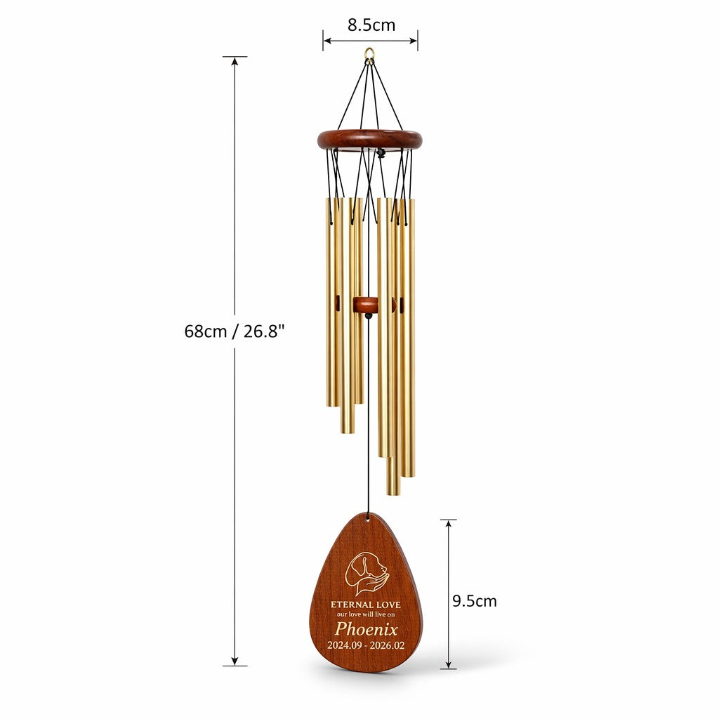 Personalized pet memorial wind chime with bronze-finish tubes — product image 2