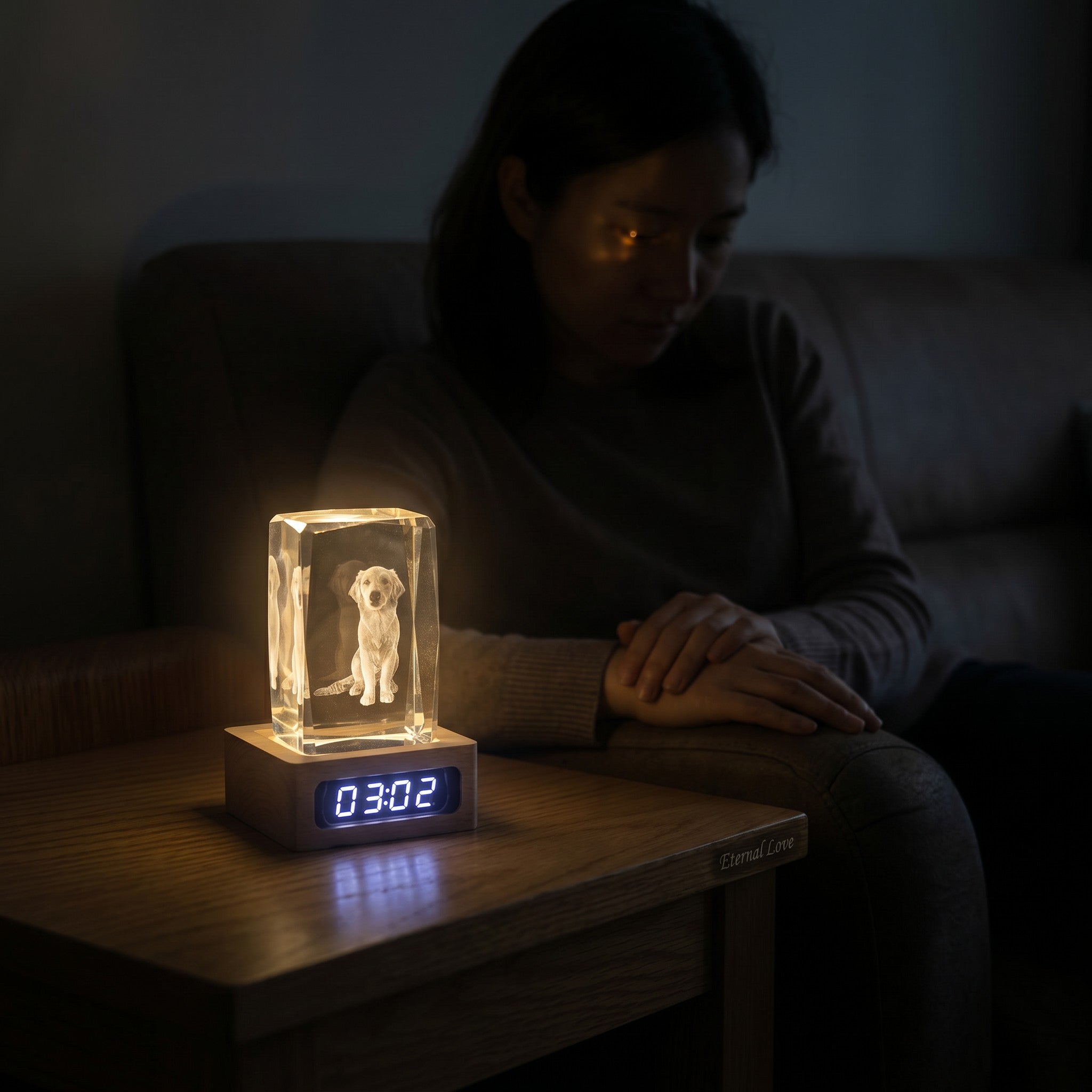 Personalized 3D crystal pet memorial night light — product image 10