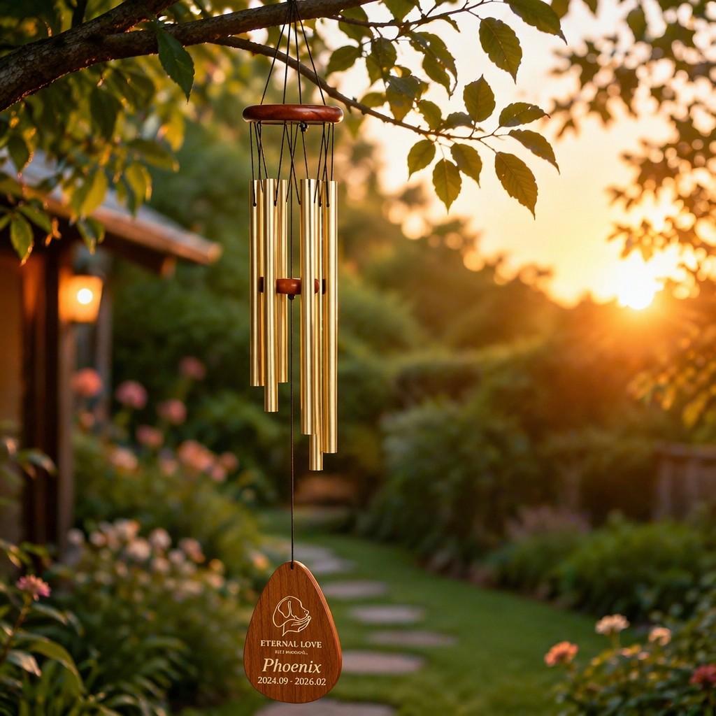 Personalized pet memorial wind chime with bronze-finish tubes — product image 5