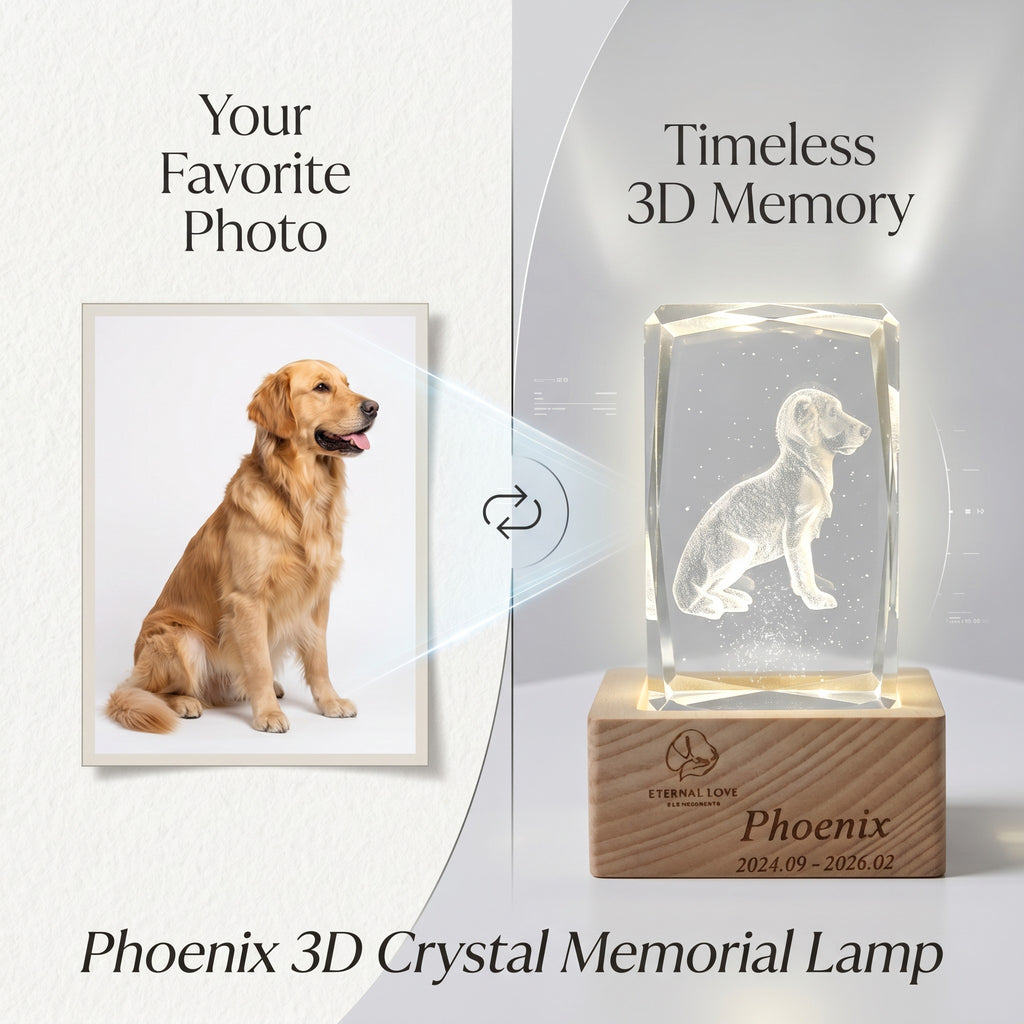 Personalized 3D crystal pet memorial night light — product image 2