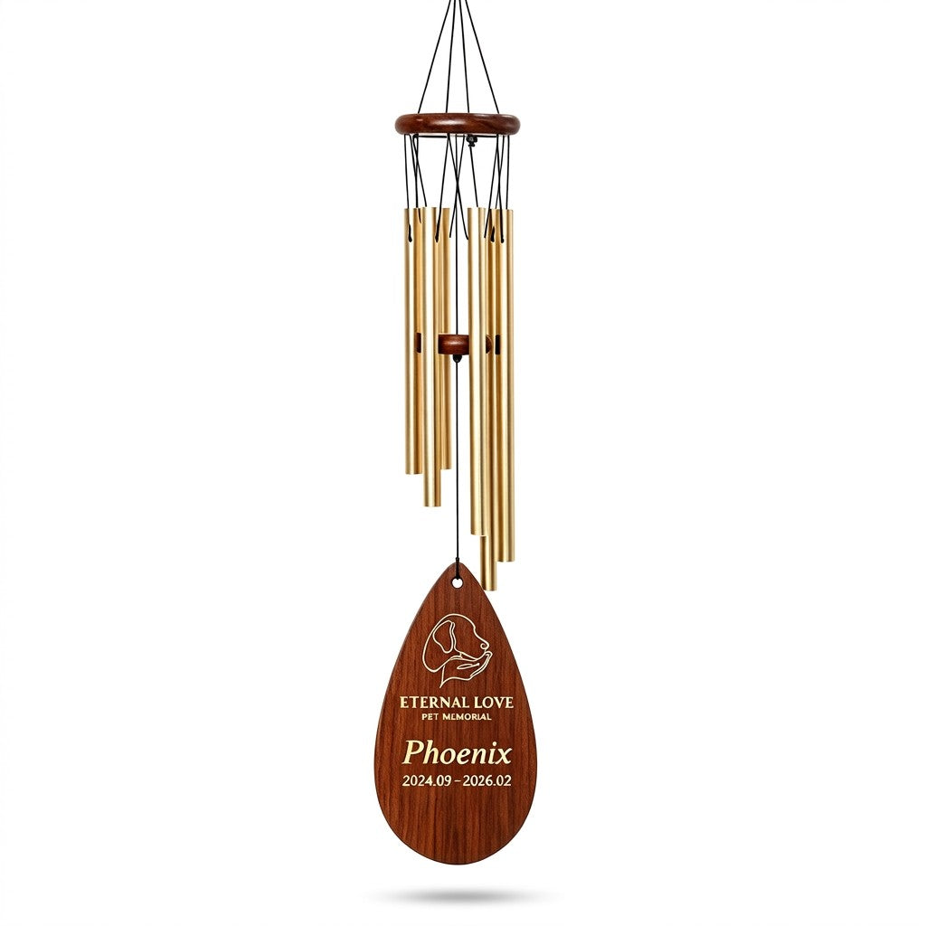 Personalized pet memorial wind chime with bronze-finish tubes — product image 1