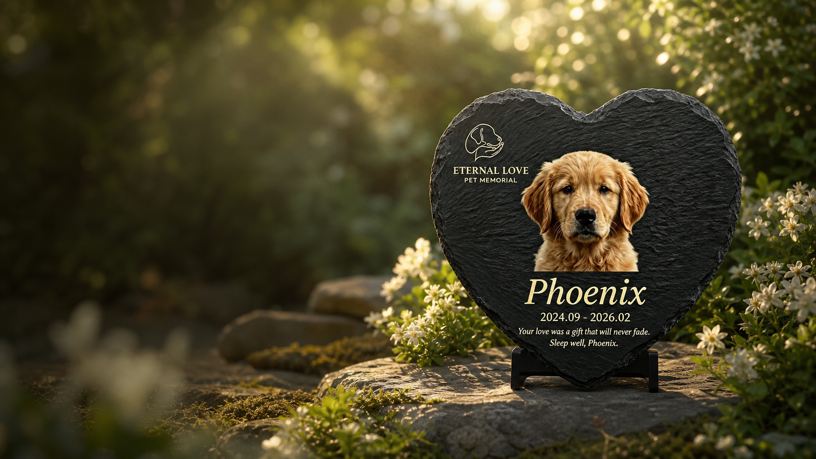 Personalized heart slate pet memorial garden marker carousel image