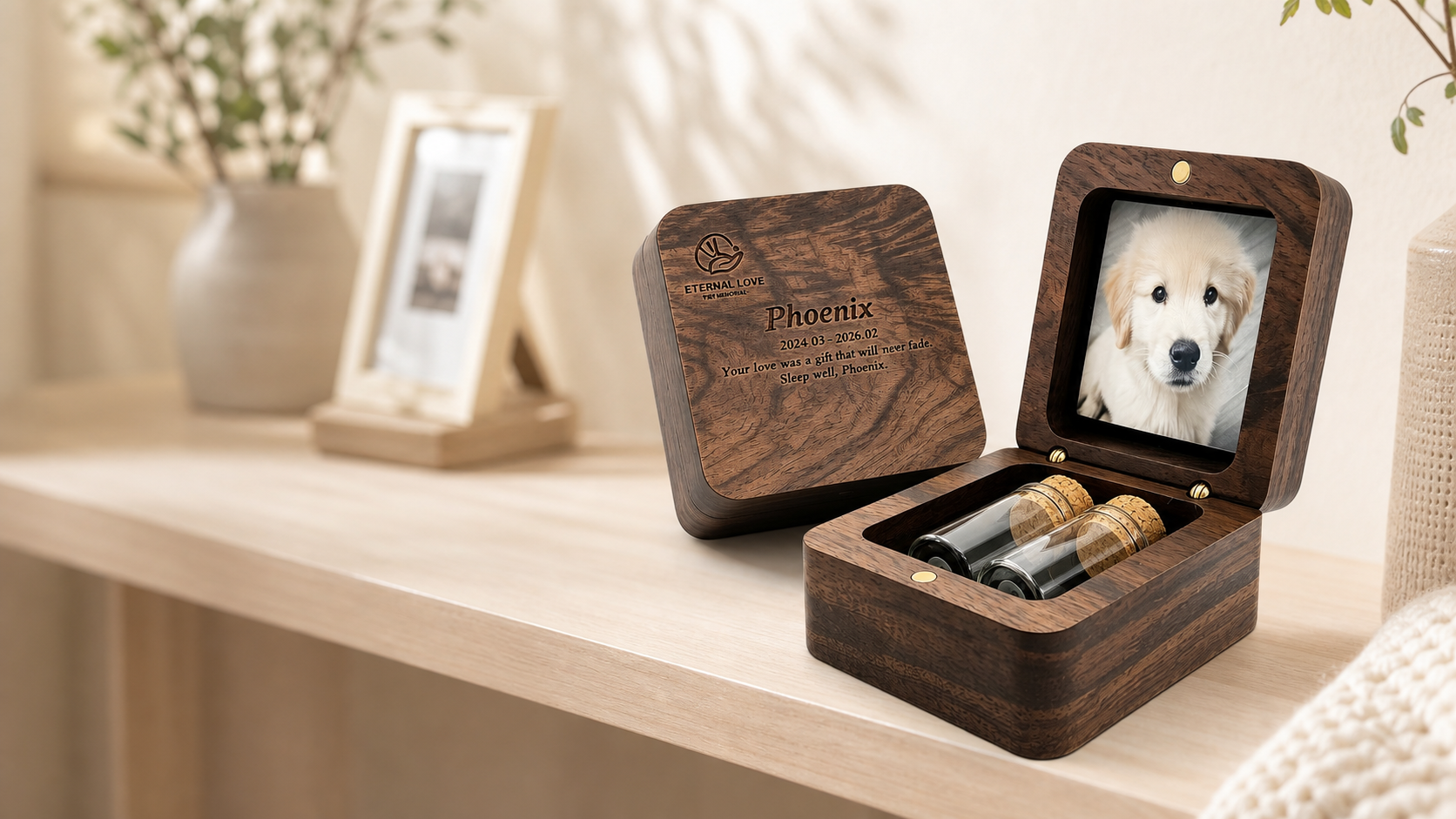 Personalized wooden pet keepsake box carousel image